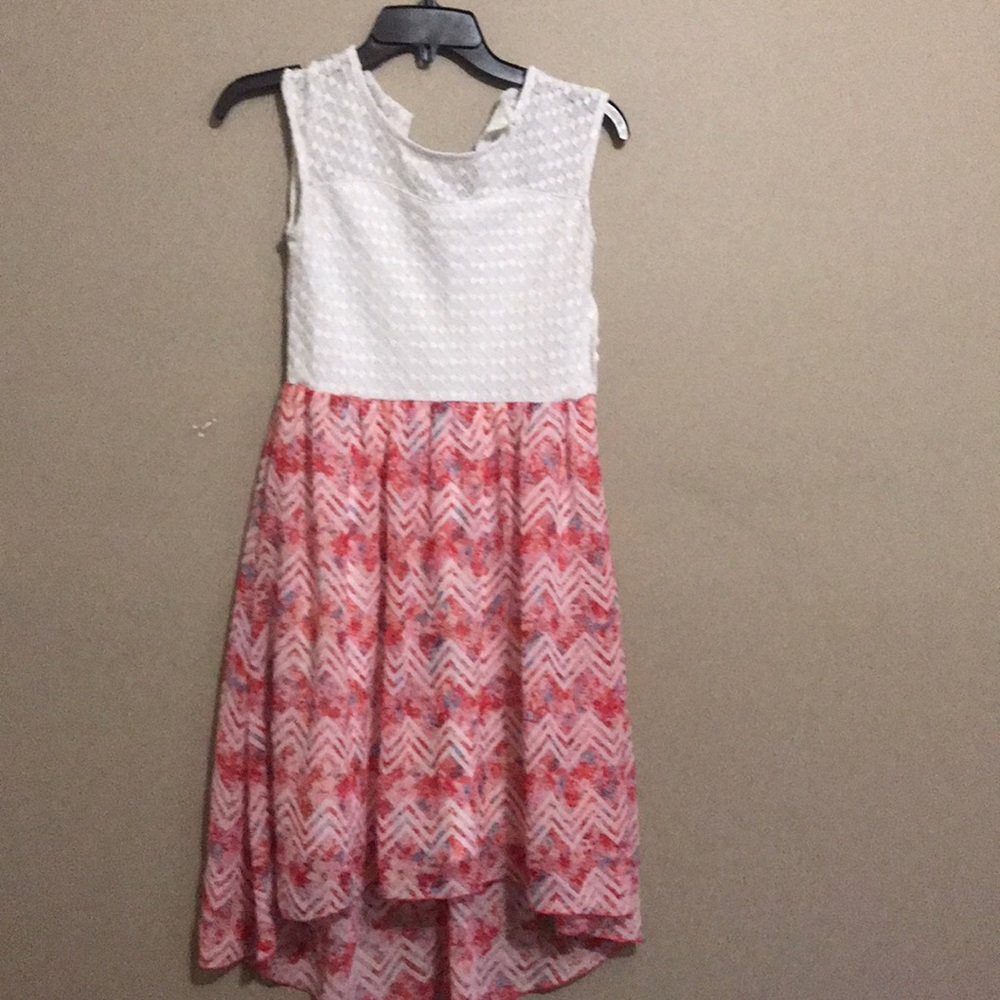 Pink and white chevron hi low dress